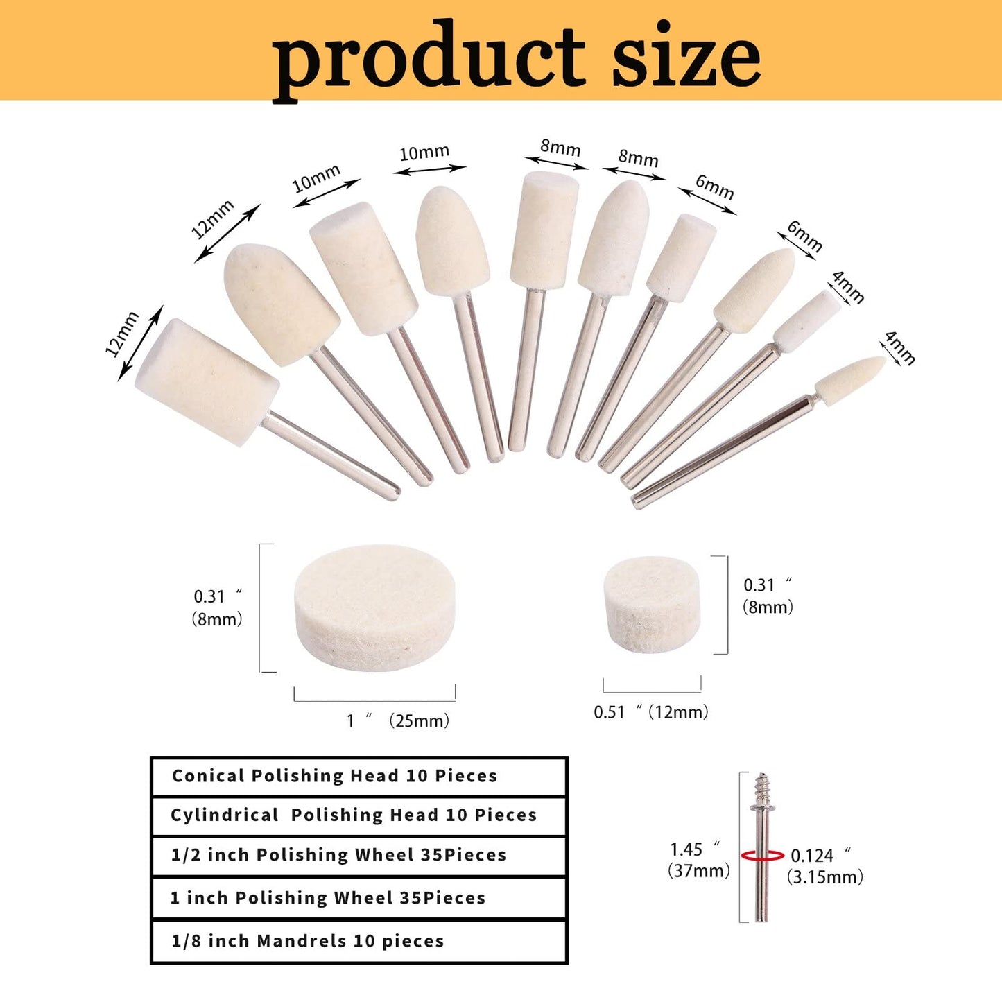 100PCS Polishing Buffing Wheel for Dremel Polishing Kit, Polishing Wheel for Dremel Tool Accessories, with 1/8" Shank for Dremel Buffing Wheels