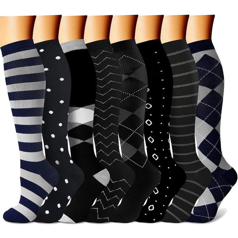 CHARMKING Compression Socks for Women & Men (8 Pairs) 15-20 mmHg Graduated Copper Support Calf Socks are Best for Pregnant, Nurses - Boost Performance, Circulation, Knee High Wide Calf(S/M, Multi 18)