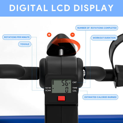 Folding Pedal Exerciser Mini Exercise Bike Portable Foot Peddler Desk Bike Arm and Leg Peddler Machine with LCD Monitor(Blue)