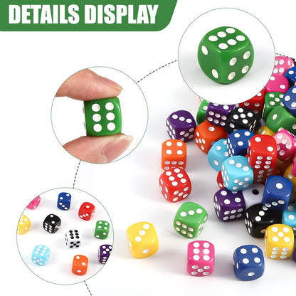 DIYDEC 100pcs 16mm Game Bulk Dice 10 Colors Acrylic 6 Sided Dice Set for Classroom Teaching Math Learning Standard Dice for Party Family Board Games