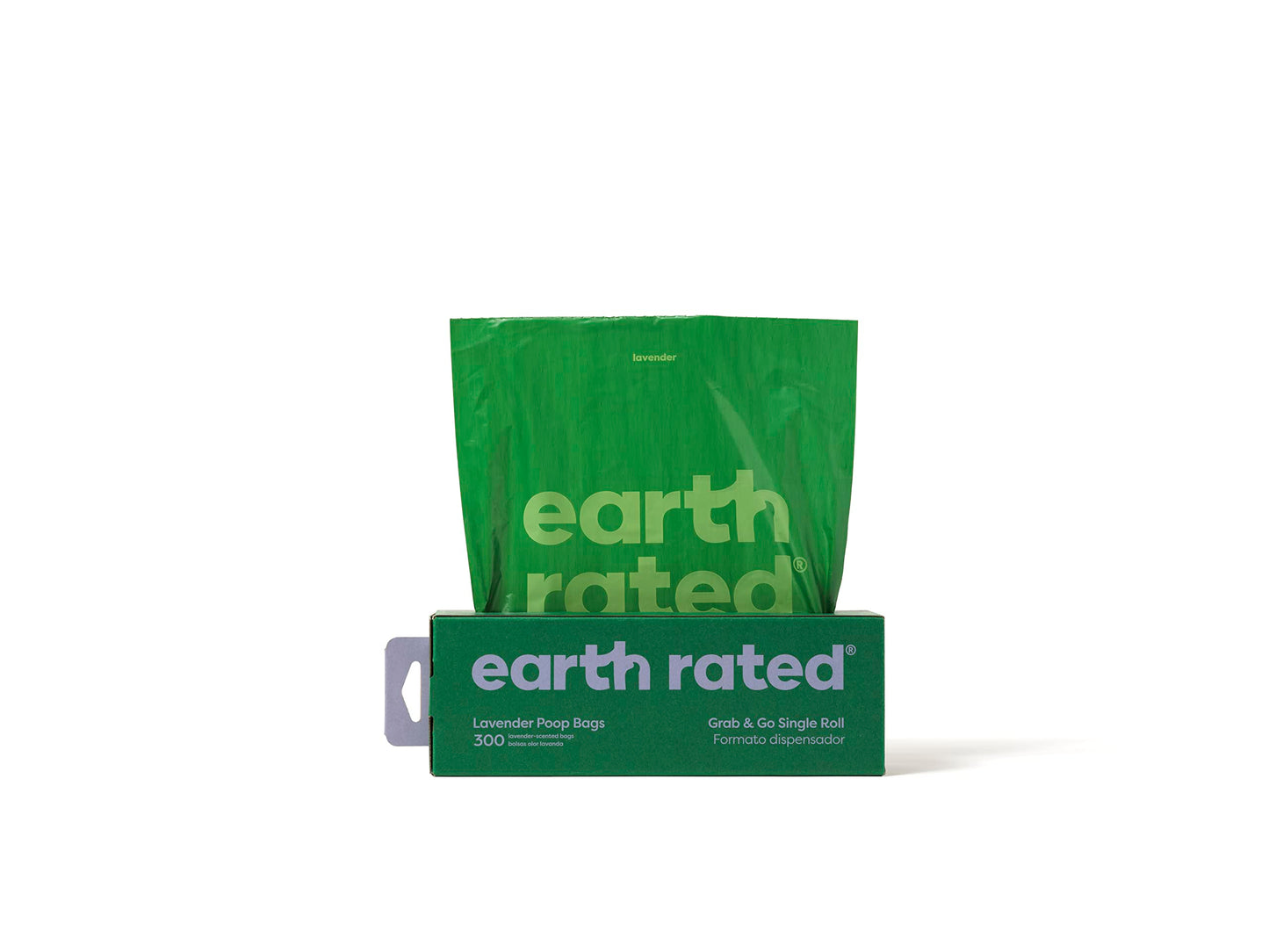 Earth Rated Dog Poo Bags, Thick Grab and Go Single Roll, Ideal for Backyard Pickups, Lavender Scented, 300 Bags