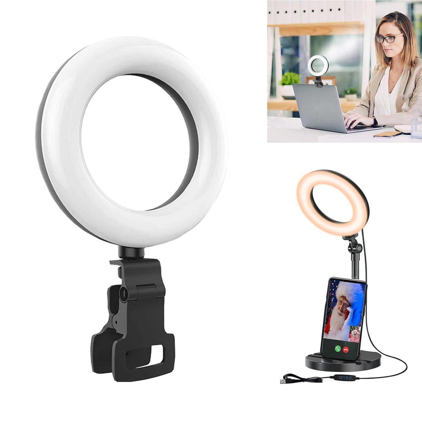Ring Light with Stand, Desk Ring Light with Clip Upgraded 10W 3000K-6500K Travel Desktop Light for Phone Selfie Laptop Zoom Video Makeup Vlog Tiktok Live Streaming