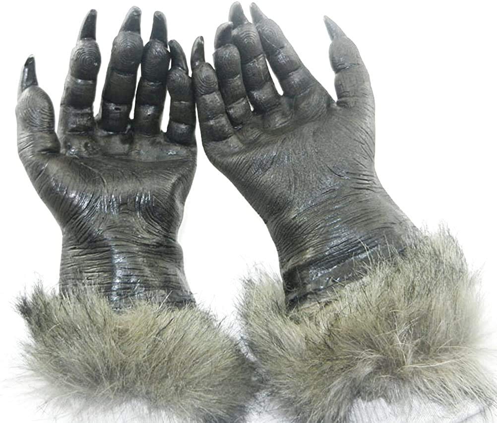 Odowalker Halloween Werewolf Costume Wolf Claws Gloves and Head Mask for Cosplay Costume Man Women Unisex Halloween Dress Up Parties (Both of them)