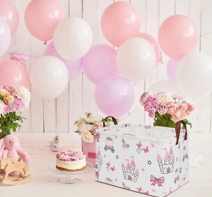 HKEC Rectangle Storage Basket with Handles,Collapsible Storage Bin,Books Box,Gift Basket(Pink Princess)