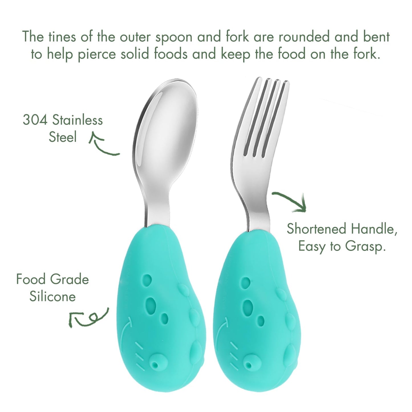 YIVEKO Baby Fork and Spoon Set with Carry Case Baby Training Utensils Self Feeding Toddler Silverware Silicone and Stainless Steel Kids and Toddler Utensil Set-Dinosaur
