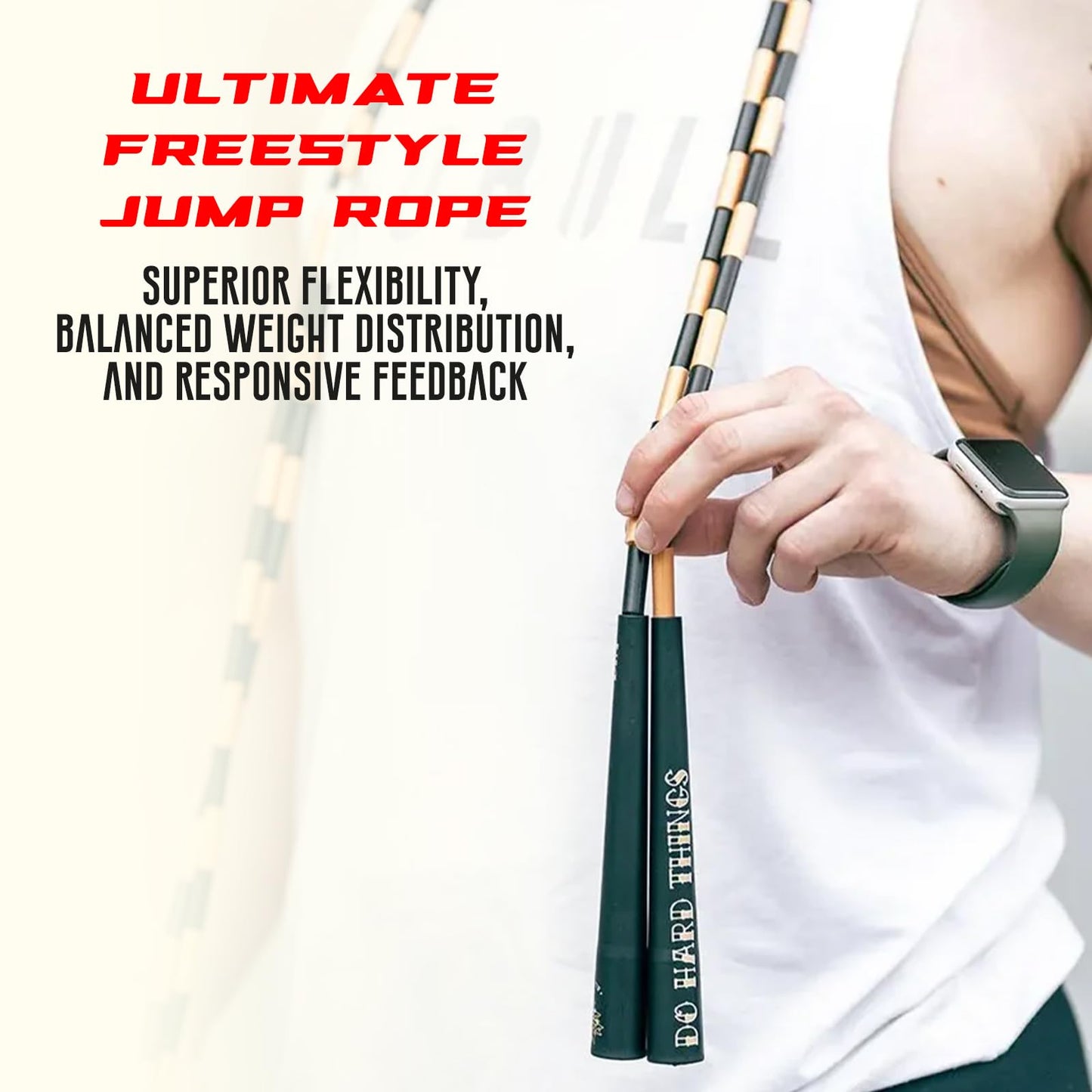 Elite Jumps - Do Hard Things Edge Beaded Jump Rope - For All Ages - Durable & Lightweight - 10ft Long Adjustable Rope - Tangle-Free - Shatterproof 1” Beads - Long Edge Handles - Canary