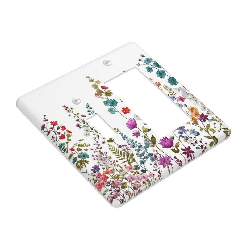 Spshian Decorative Outlet Covers Rustic Wild Flowers Boho Purple Red Floral Leaves 2 Gang 1 Gang Wall Plate Cover Single Toggle Rocker Combination Light Switch Plate Covers Jumbo Switch Cover
