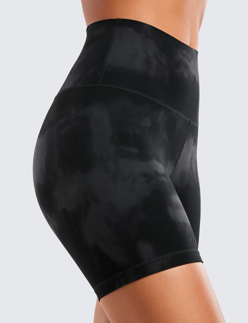 CRZ YOGA ButterLuxe Biker Shorts 6" - High Waisted Workout Running Volleyball Spandex Yoga Womens Black Tie Dye Flowers Small