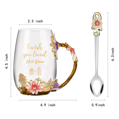 OEAGO Gifts for Mom Women Valentines Day Gifts for Her Glass Coffee Enamels Mug Best Birthday Valentine's for Girlfriend Wife Mothers Day from Daughter Son Tea Cup Stocking Stuffers Christmas