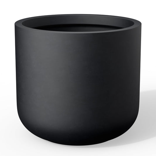 Kante Round Concrete Planter, 17.3 Inch Dia Classic-Style Large Pot with Drainage, Raven Black Finish with Painted Interior, for Indoor & Outdoor Plants, Home, Patio and Garden