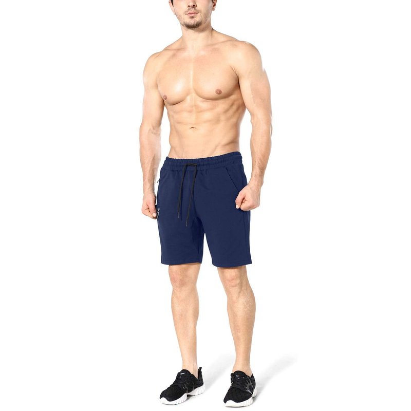 ZENWILL Mens Gym Running Shorts, Workout Athletic Bodybuilding Fitness Shorts with Zip Pockets (Small, Navy)
