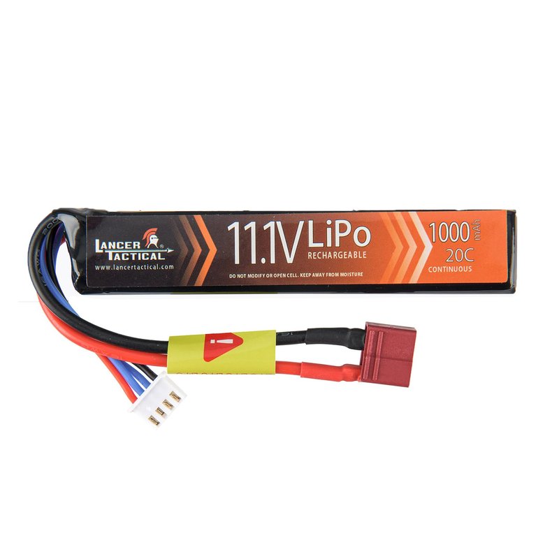 Lancer Tactical LiPo Airsoft Battery - 11.1V 1000mAh 20C Stick with Tamiya/Dean Connector (Dean)