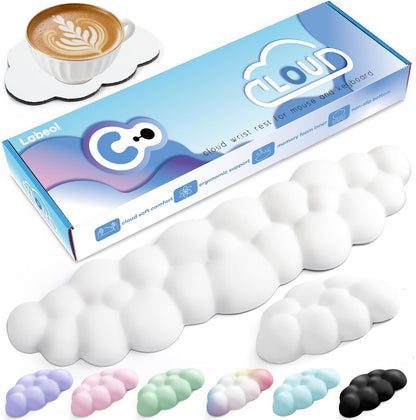 Cloud Wrist Rest for Computer Keyboard Arm Wrist Rest with Non-Slip Base Extended Rest Ergonomic Memory Foam for Keyboard and Mouse Typing Pain Relief, Office, Gaming, Computer