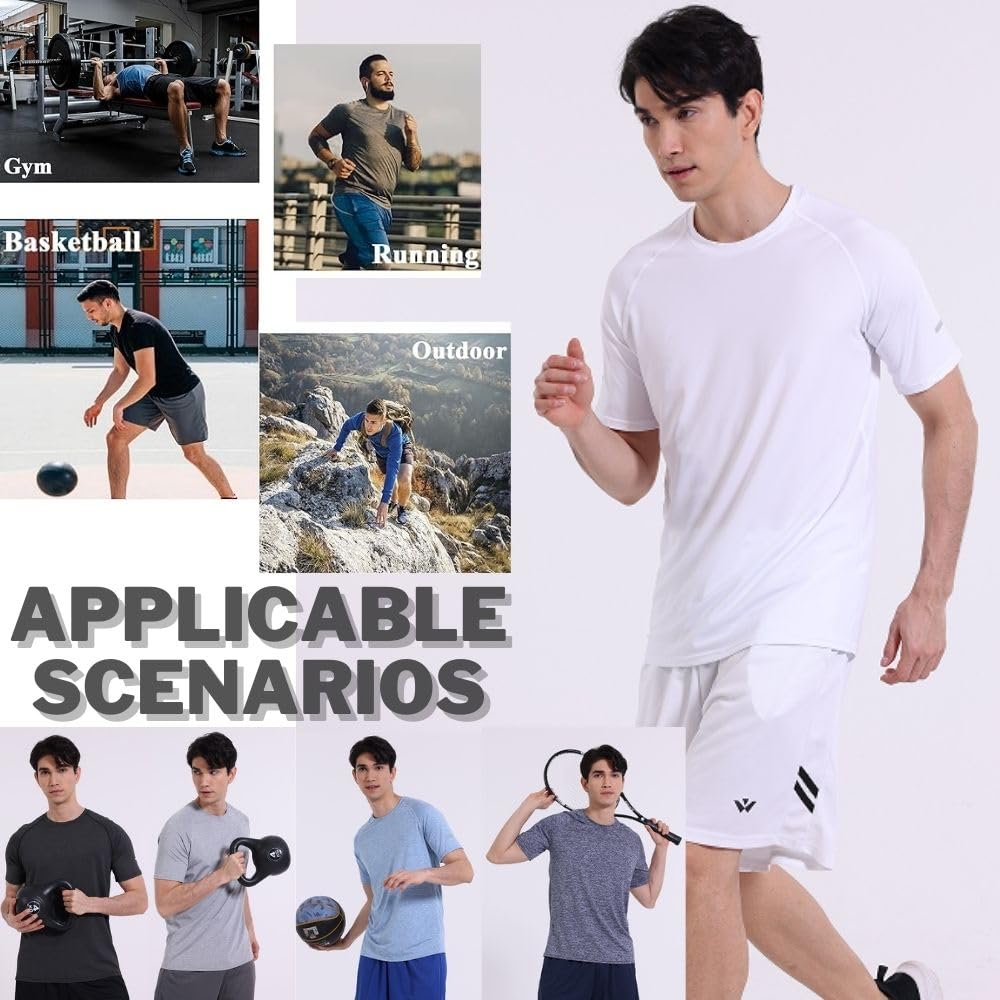 fovdtaa 5 Pack Mens Short Sleeve Crew Neck Gym T Shirt Workout Running Tops Mens Breathable Athletic Shirts Short Sleeve Sport Tops Black Grey Blue Navy White M