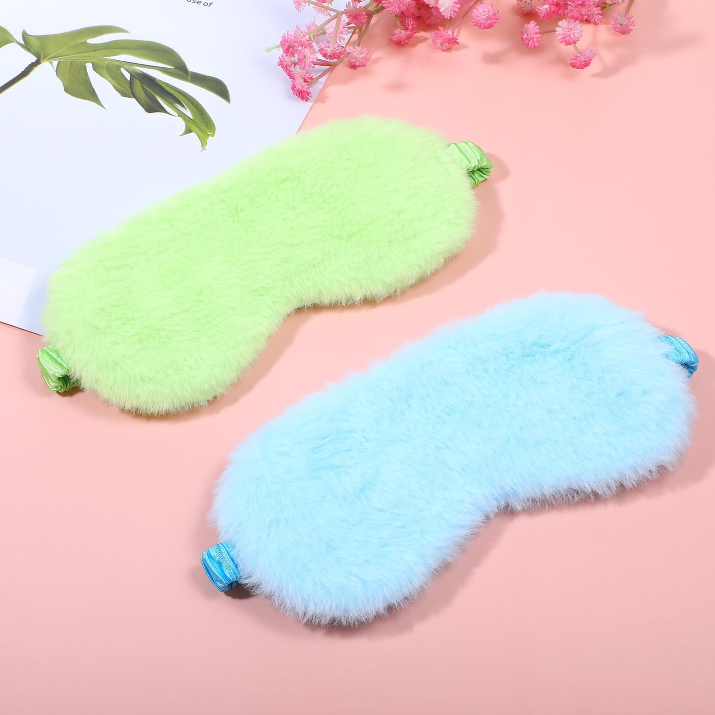 2 Pack Plush Sleeping Eye Mask Soft Plush Eye Mask Fuffy Eye Cover Comfortable Sleep Mask Blindfold Rainbow Faux Fur Eye Shade for Women, Men and Kids Travel Nap Sleeping 565488_2_3pL1H9vJ3