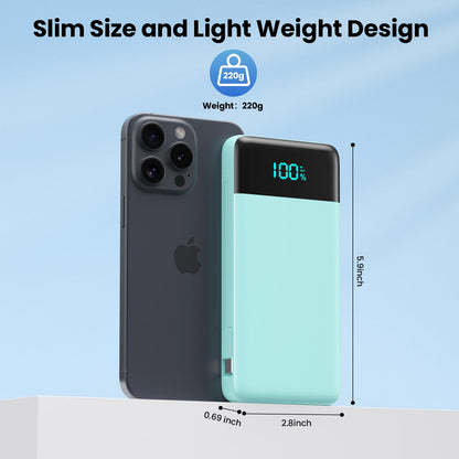 Wireless Portable Charger 40800mAh with 3 Built-in Cables,7-in-1 15W Wireless Charging Power Bank,25W PD QC 4.0 Fast Charging USB C LCD Display Battery Pack for iPhone 17/16/15/13,Samsung,Android etc