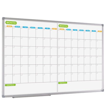 JILoffice Magnetic Dry Erase Calendar Whiteboard, 2 Month White Board Planner 36 X 24 Inch, Silver Aluminum Frame Wall Mounted Board for Office Home and School