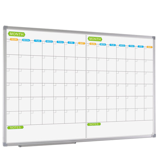 JILoffice Magnetic Dry Erase Calendar Whiteboard, 2 Month White Board Planner 36 X 24 Inch, Silver Aluminum Frame Wall Mounted Board for Office Home and School