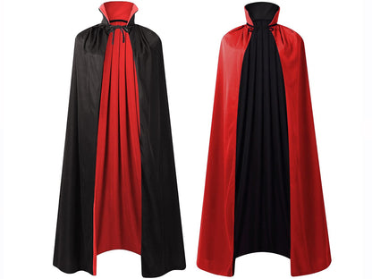 GRAJTCIN Vampire Costume Halloween Vampire Cape Adult Black and Red Cloak Men Reversible Stand Collar Masquerade Cape for Women 55"