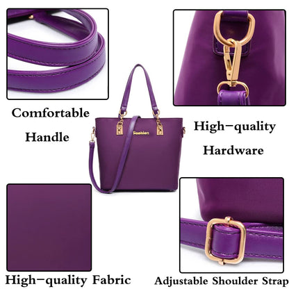 FiveloveTwo Women Ladies 6 Pcs Handbag Set Hobo Top Handle Bag Totes Satchels Crossbody Shoulder Bags and Purse Clutch Purple