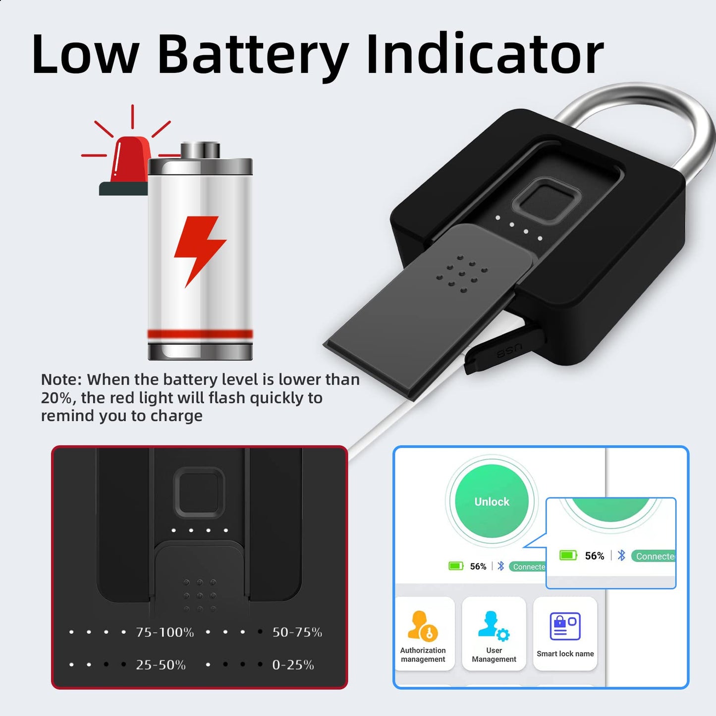 Fingerprint Padlock, Eseesmart Large Size Smart Padlock, Outdoor Waterproof Bluetooth Fingerprint Lock with Mobile APP and Keys, Suitable for Gates, Lockers, Fences, Gym