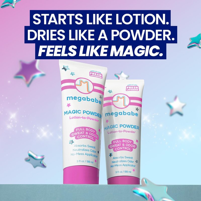Megababe Sweat & Odor Absorbing Lotion - Magic Powder Stay-Dry Lotion to Powder | Summer and Hot Weather Essential | Aluminum-Free, Talc-Free | 3 fl oz