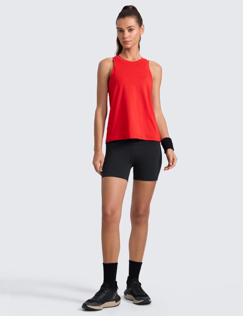 CRZ YOGA Cotton-Blend Workout Racerback Tank for Women Athletic High Neck Breathable Tops Casual Basic Sleeveless Shirts Deep Red Medium