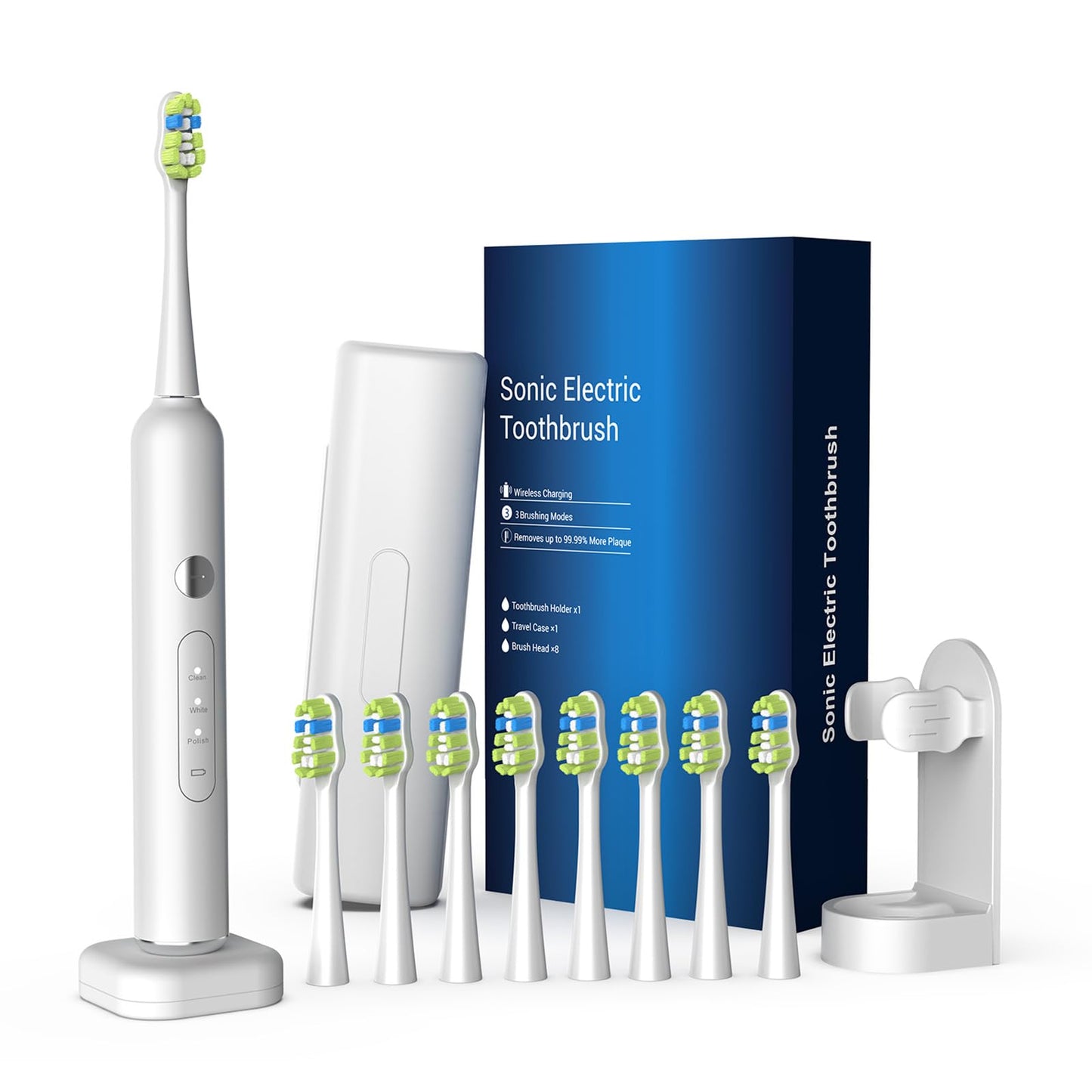 Electric Toothbrush for Adults, Rechargeable Sonic Toothbrush, IPX7 Waterproof Travel Toothbrush Set with Case, 8 Brush Heads, Charger, 2-Min Smart Timer, One Charge Last 60 Days(Black)