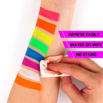 Bowitzki UV Neon Face and Body Paint 8 x 30ml /1 oz Liquid Large Kit Black Light Glow in the Dark Makeup Set Fluorescent Painting for Adults Kids Music Festivals Party Halloween Christmas