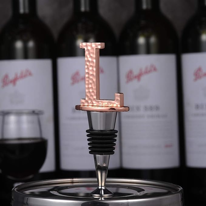 Miicol Wine Stopper, Prosecco Topper, Personalised Champagne Stopper, Rose Gold Wine Bottle Accessories, Wine Lovers Gift, Monogram Gift, Letter L
