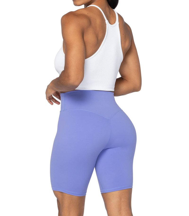 Sunzel 8" High Waist Biker Shorts for Women No Front Seam Soft Yoga Workout Gym Bike Shorts Tummy Control Squat Proof Purple