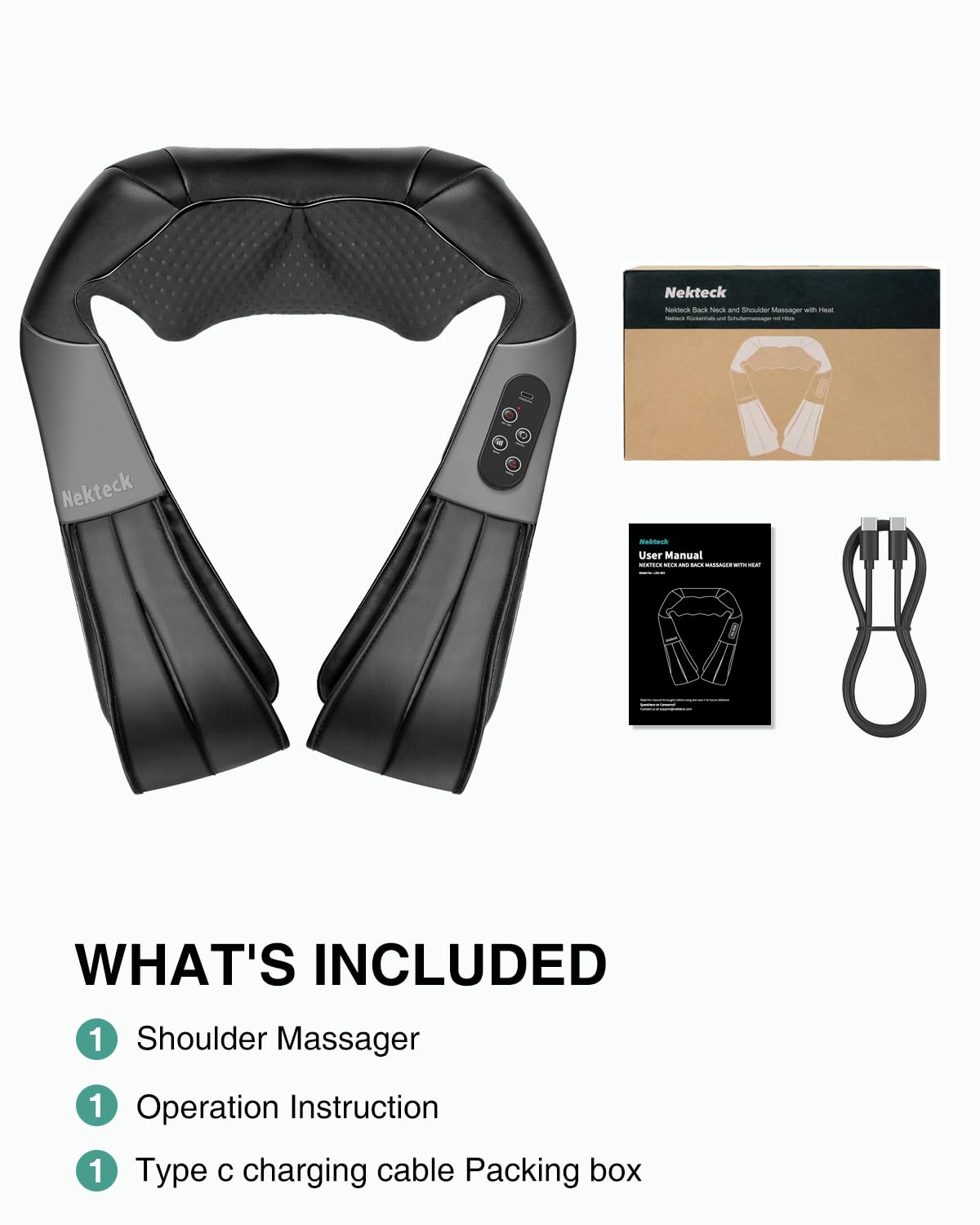Nekteck Neck Massager for Pain Relief Deep Tissue, FSA Eligible Shiatsu Back Massager with Heating 3D Kneading Massage Pillow for Shoulder Leg Muscle, Office Home Car Use, HSA Eligible, Plug-in Use