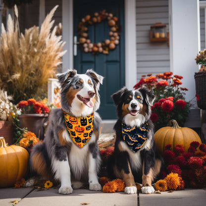 Raisingwell Halloween Dog Bandanas - 2 Pack Bat & Pumpkin Pattern Dog Bibs - Reversible, Washable & Durable - Suitable for Small to X-Large Breeds - Unisex