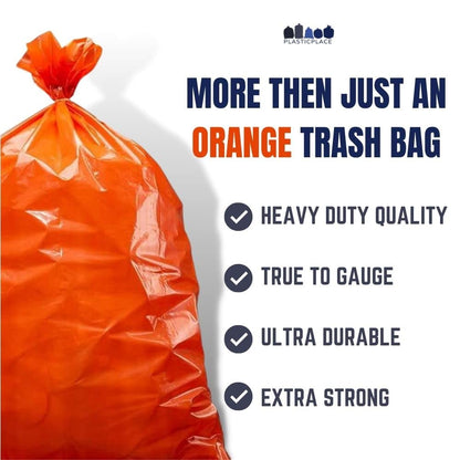 Plasticplace 55-60 gallon Trash Bags │ 1.2 Mil │ Orange Heavy Duty Garbage Can Liners │ 38” x 58” (50 Count)