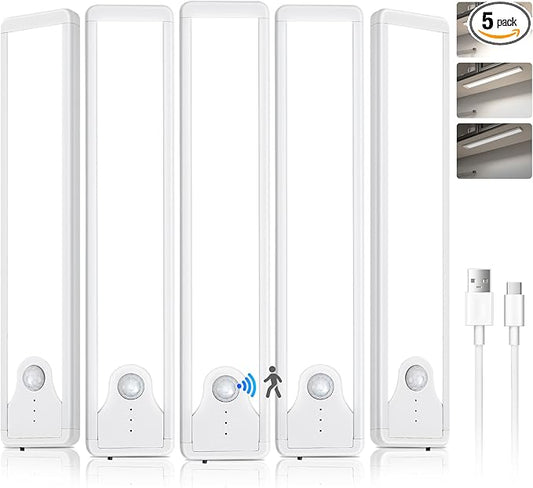 Pak Under Cabinet Lighting, 8 Inch 41 LED Rechargeable Battery Operated Motion Sensor Light Indoor, 1100 mAh Wireless Magnetic Dimmable 6500K Closet Lights, 5 Pack