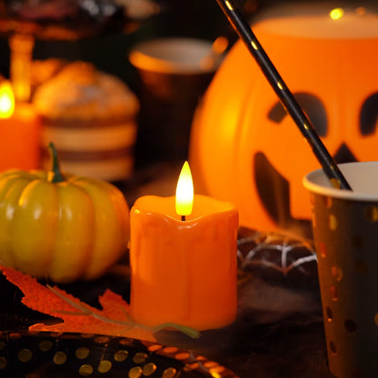 Homemory 2" x 2" Orange Flameless Votive Candles with Timer, Realistic Battery Operated Candles, 6Pack Black Wick Fall Candle for Pumpkin Lanterns, Halloween Decorations