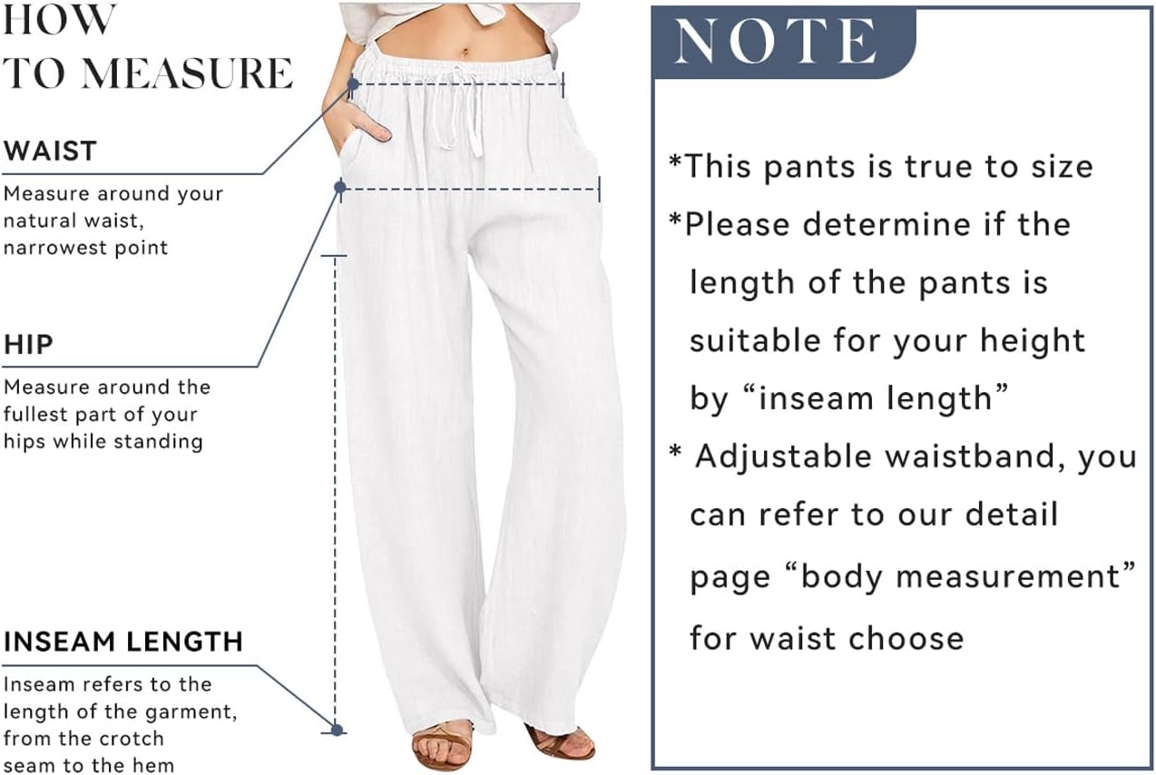 CHARTOU Women's Summer Drawstring Waist Wide Leg Loose Cotton Linen Palazzo Pants