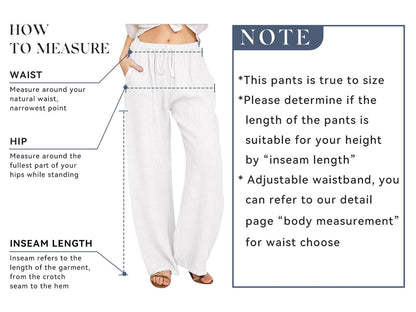 CHARTOU Women's Summer Drawstring Waist Wide Leg Loose Cotton Linen Palazzo Pants
