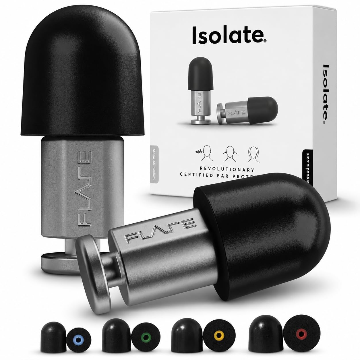 Flare Audio Isolate Concert Ear Plugs Noise Reduction SNR 30 dB | High Fidelity Noise Reduction Ear Plugs for Concerts, Festivals and Motorcycles | (Gray)