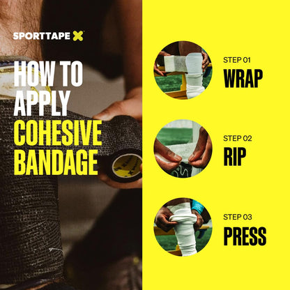 6 Rolls SPORTTAPE Self Adhesive Cohesive Bandage, Dog Bandage, Vet Wrap for Horses | 7.5cm x 4.5m - Black | Cohesive Wrap for Compression | Football Sock Tape, Shin Pad Tape, Wrist & Ankle