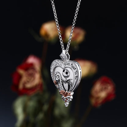 Jeulia Jack Gothic Love Necklace - 925 Sterling Silver Nightmare Pendant Skull Sally Heart Pendant, Spider Web Chain, Halloween Jewelry Gift for Her (Haunted Holidays Inspired)