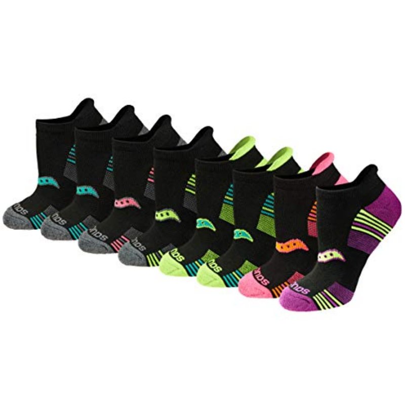 Saucony Women's RunDry Performance 8, 16 Pairs Heel Tab Athletic Socks, S-L, Black Assorted (8 Pairs), Medium