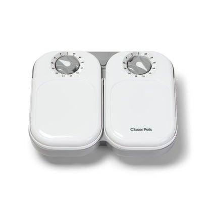 Closer Pets C200 2 Meal Timer-Controlled Automatic Pet Feeder - For Cats and Small Dogs, Wet or Dry Food, Stainless Steel Bowl Inserts and Ice Pack, up to 400 g Each, White