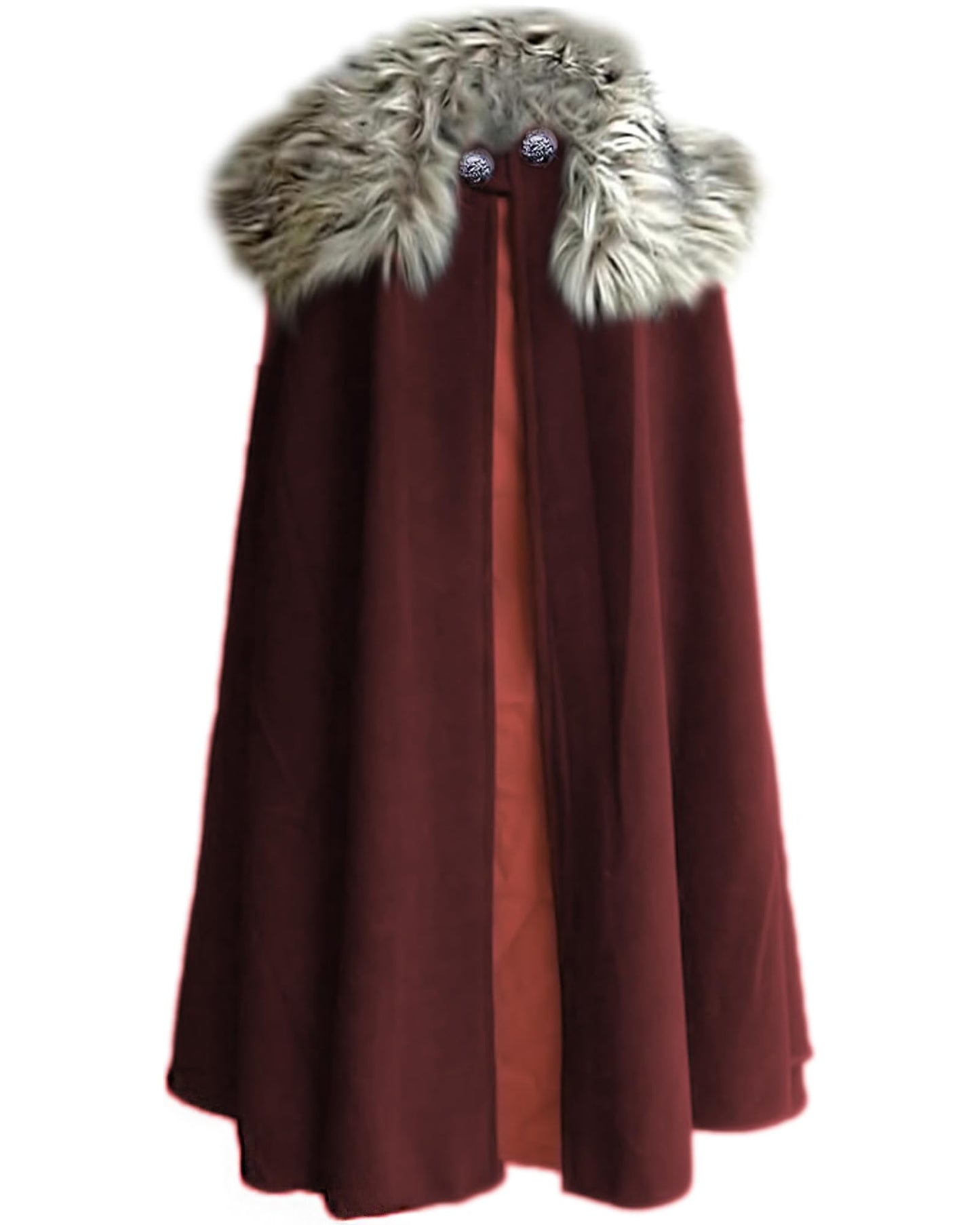 MSOrient Mens Viking Fur Shoulder Cape Brown With Fur Cloak Medieval King Cape Costume Halloween LARP Cosplay (S, Red)