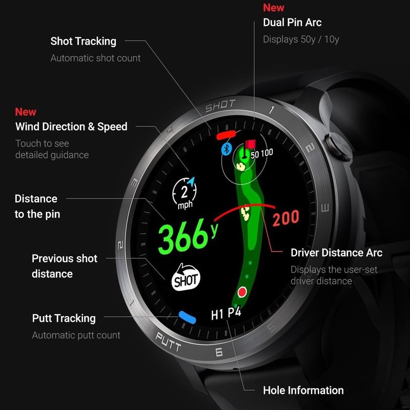 Voice Caddie T11 PRO GPS Golf Watch AMOLED Display, Green Undulation No Monthly Subscription 40k+ Preinstalled Courses w/Shot Tracking, Practice Tempo Mode, Putt View 1.3" OLED Touchscreen Plus V-A.I