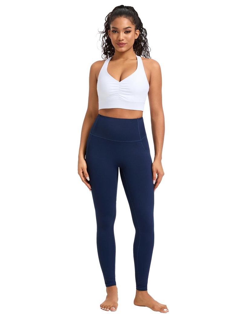 THE GYM PEOPLE Women's Cross Back Ruched Sports Bra V Neck Wide Straps Removable Pads Workout Yoga Crop Top White