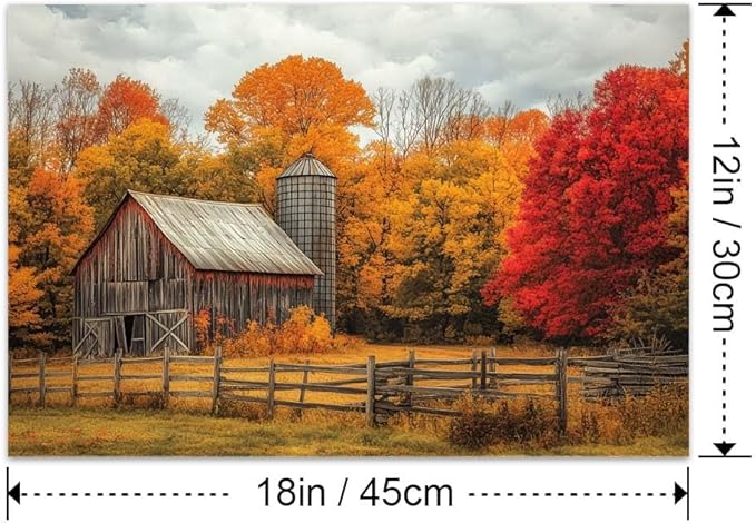 Yesad Yellow Barn Fall Canvas Wall Art, Autumn Fall Room Décor Country Landscape Prints Painting Posters Artwork Farmhouse Decor, Rustic Wall Décor for Living Room Bedroom (Unframed,18”x12”,Barn)