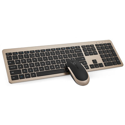 seenda Wireless Keyboard and Mouse Set, SK38 Ultra Slim Quiet USB Wireless Keyboard and Mouse Full Size QWERTY UK Layout with Numeric Keypad for Windows PC, Laptop, Computer, Black and Gold
