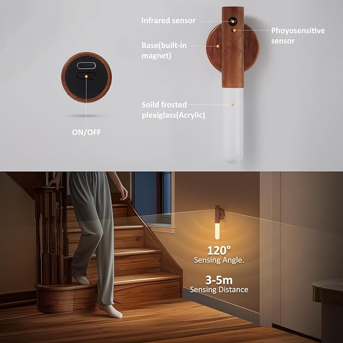 Motion Sensor Light Indoor, Battery Operated LED Lights for Bedroom, 3 Colors & Dimmable, Portable Rechargeable Wall Sconce for Bathroom Hallway Stair Understairs Cupboard, Gift for Kids Parents(Opal)