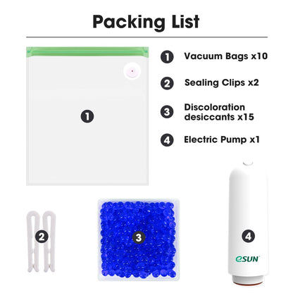 eSUN Upgrade Vacuum Kit, 10pcs 3D Printer Filament Vacuum Compression Storage Bag with USB Pump, Reusable Filament Moisture Proof Dry Vacuum Sealed Bag for Spool Storage